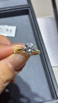 For Natia, custom 14K Gold 1.5ct Round Two tone cathedral setting with diamond on bridge, half pave band, compass prongs, E/VS1