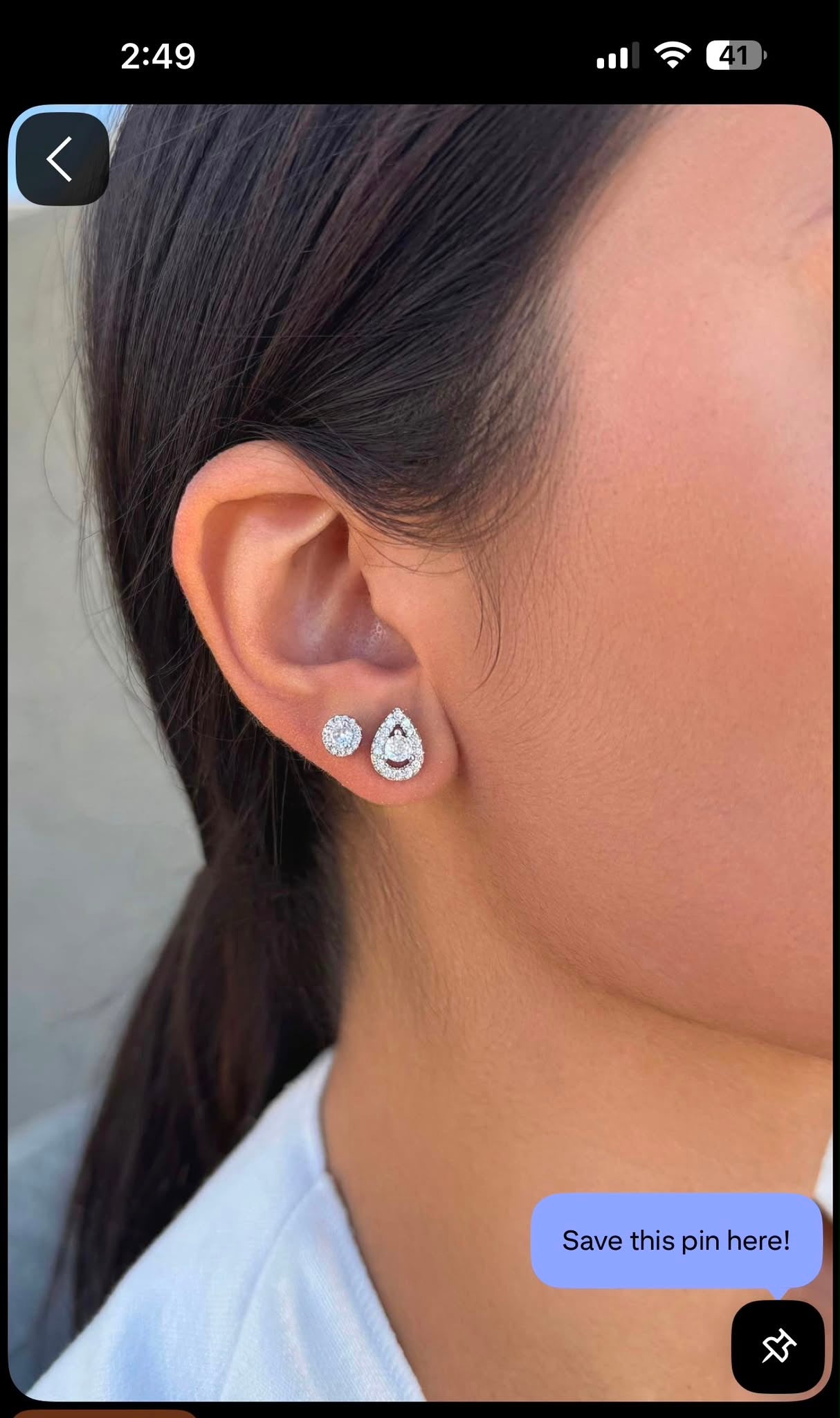 For Erika, deposit for 1 pair of pear halo earrings in 14k yellow gold, (each earring half round diamond with pear halo, DE/VS-VVS)
