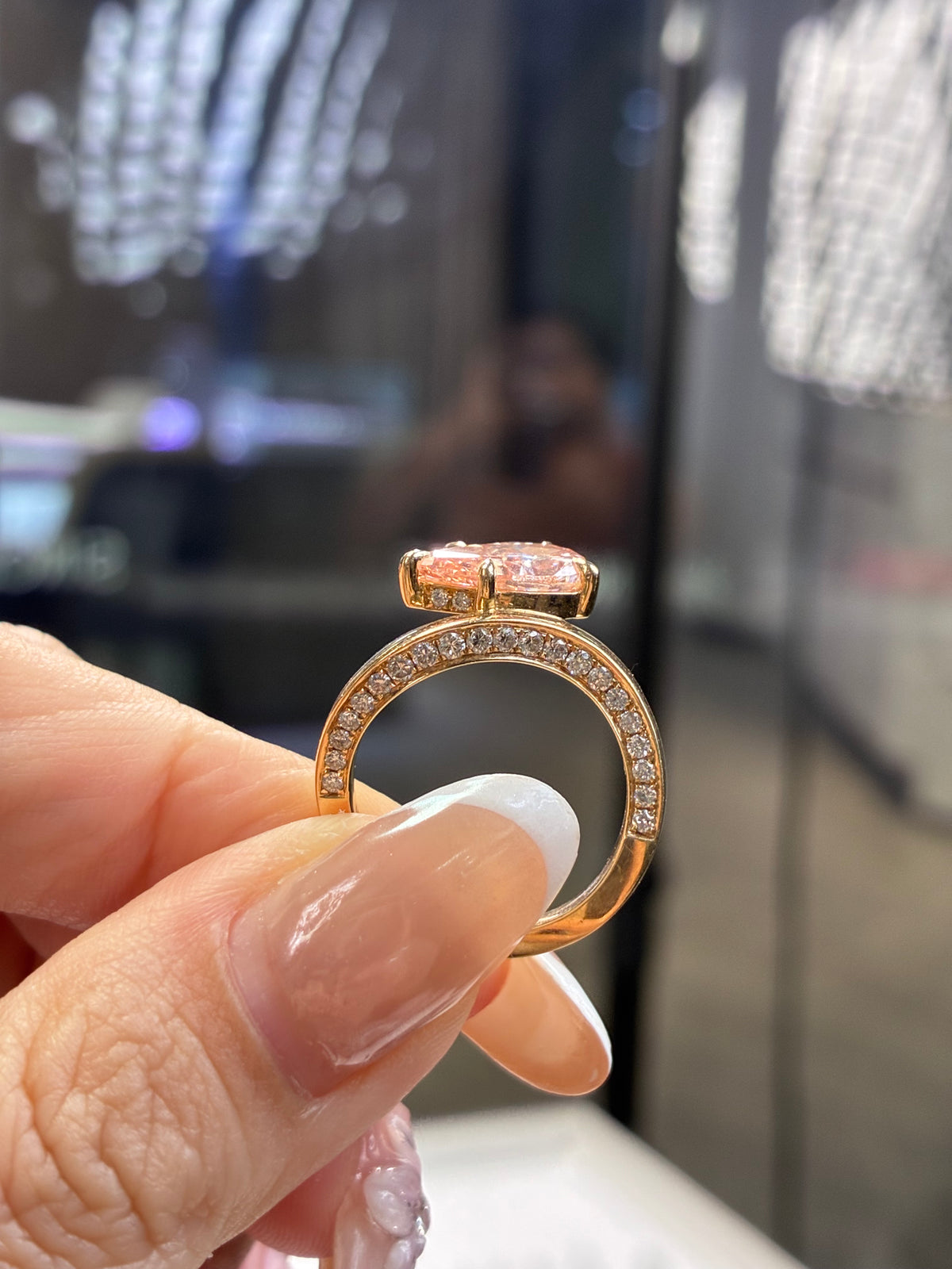 For Miabella, 2.29ct pink pear diamond with 0.64ct sidestones ring, Fancy Vivvd Pink/VVS2, 14k Yelloe gold
