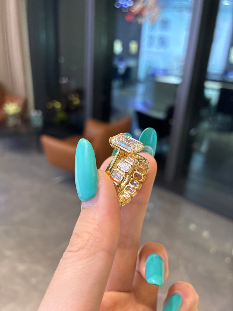 Deposit for Jennyfoss 14K solid yellow gold 5.01ct emerald E/VS1, with 4.912ct full emerald bezel eternity wedding band