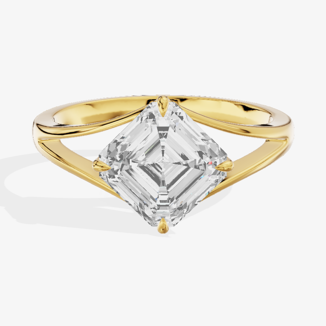 14K Yellow Gold Ring with 3.00 Carat Asscher Cut Lab-Grown Diamond