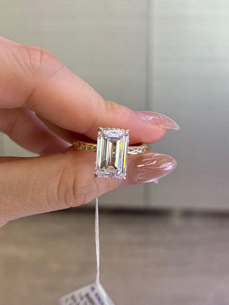 For Your Aesthetic Hone girl, 5.030ct Emerald ring with coco band, E/VS1,14k solid gold, 0.168ct/32p