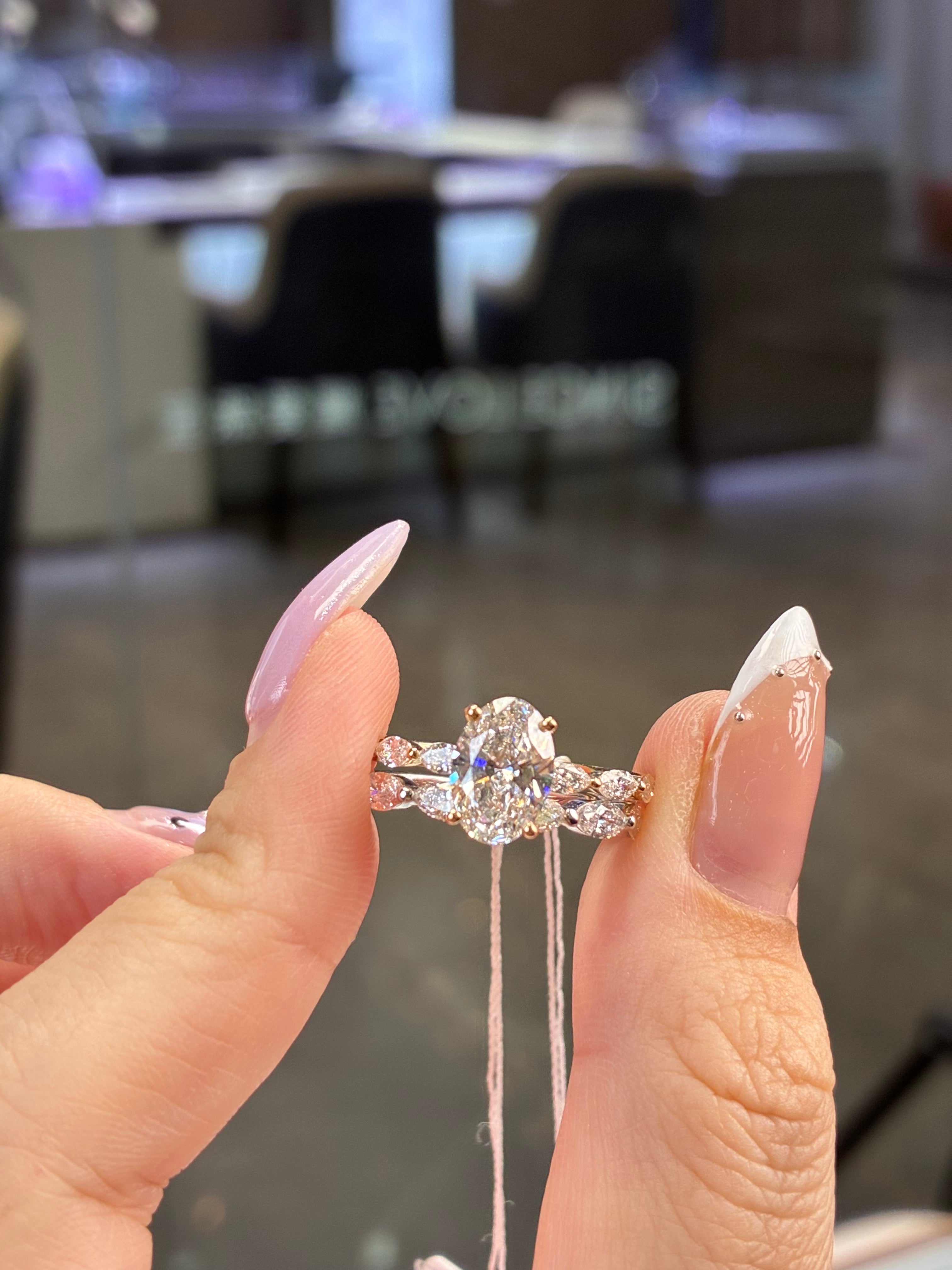For Oscar, deposit for 14k Yellow gold Bridal set, 1.5ct Oval solitaire engagement ring, F/VS1, + Marquis Wedding band