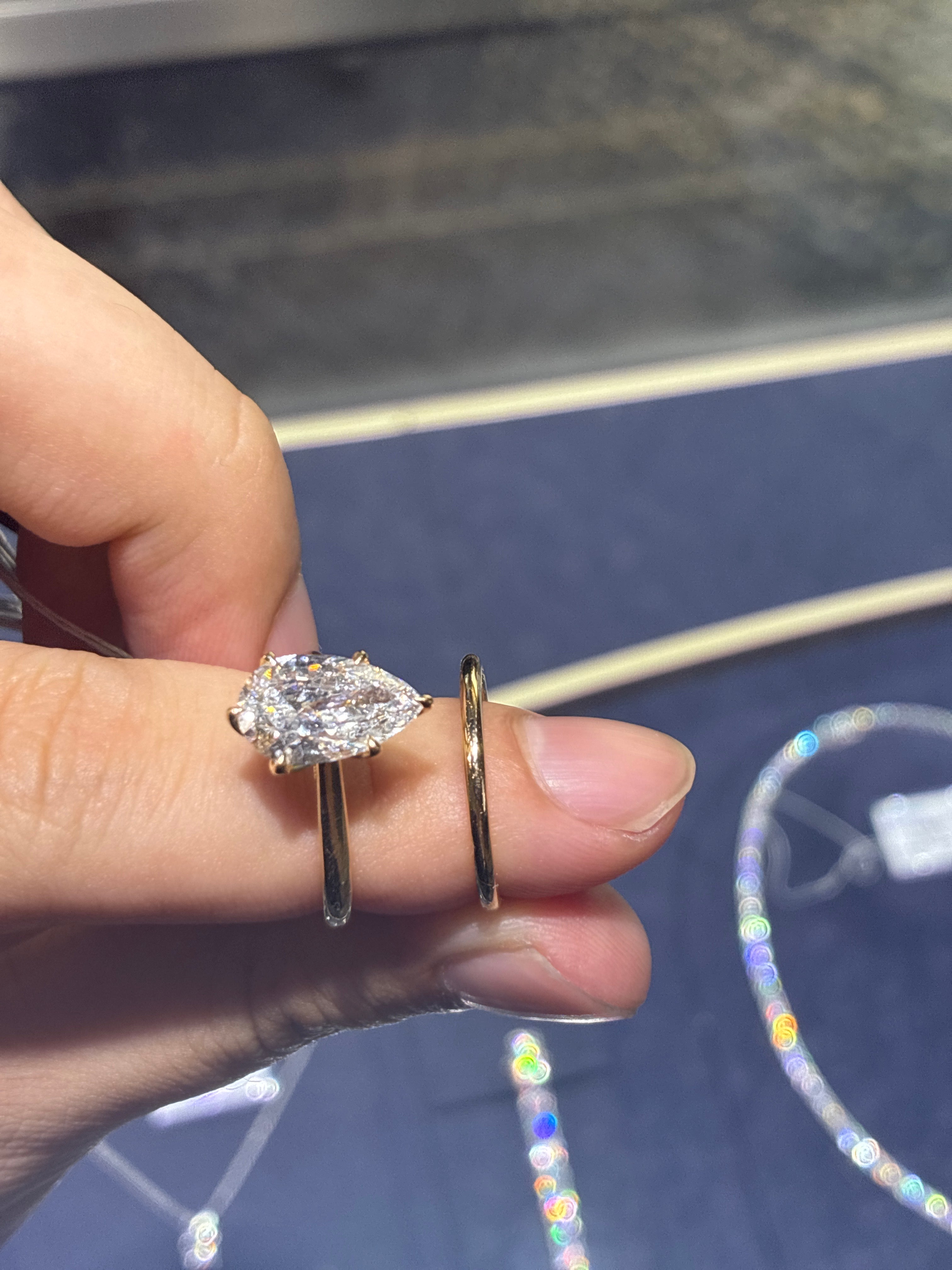For Elizabeth  a set 14k yellow pear cut 2.89ct D/VVS2 and 14k yellow band