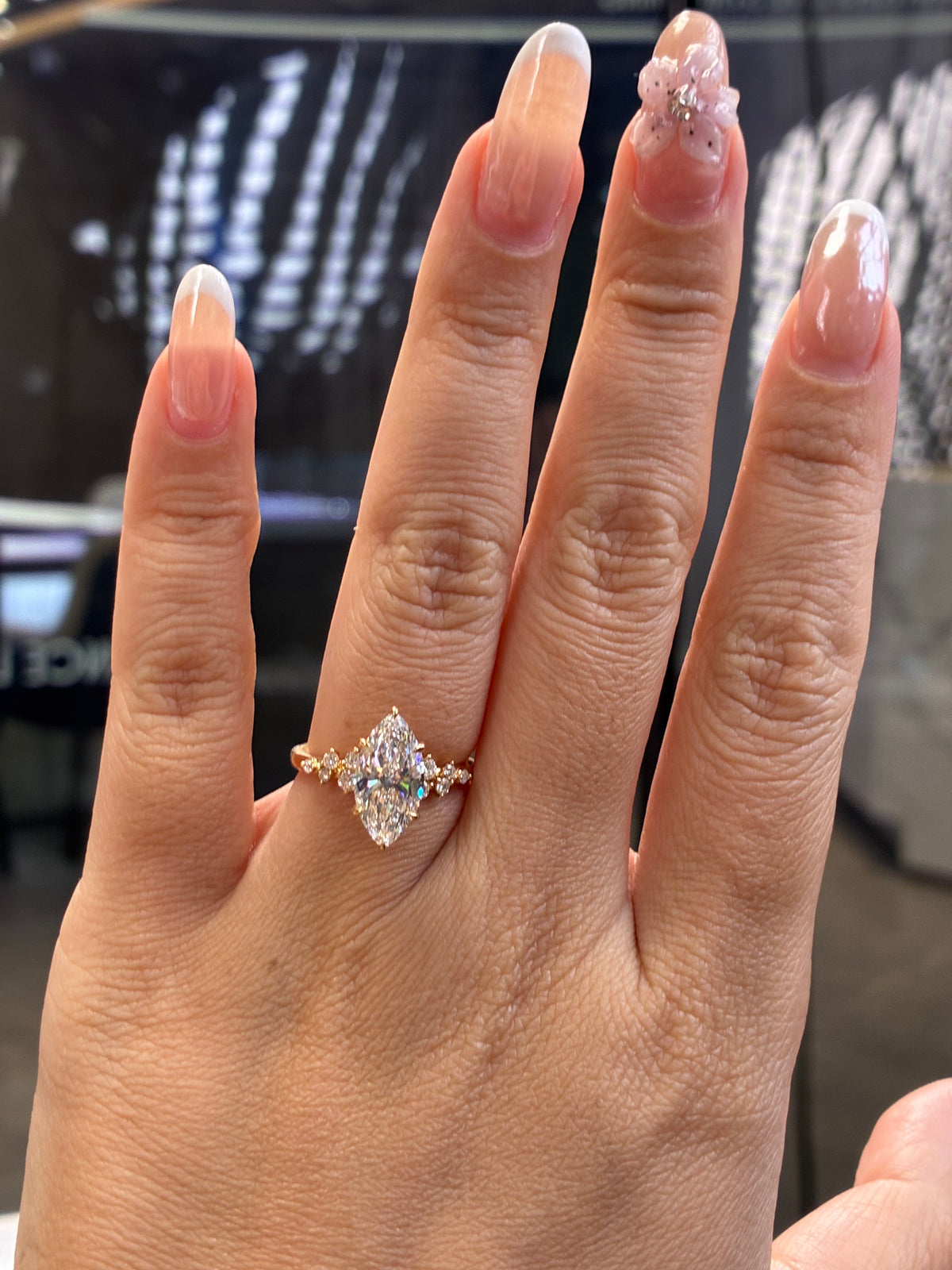 For DanaMarcie, 2.38ct marquise with 0.211ct sidestones, D/VS1, 18K Yellow gold
