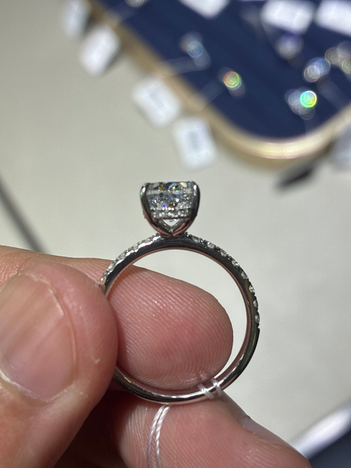 18k white gold 2.29 carat oval hidden halo diamond ring
