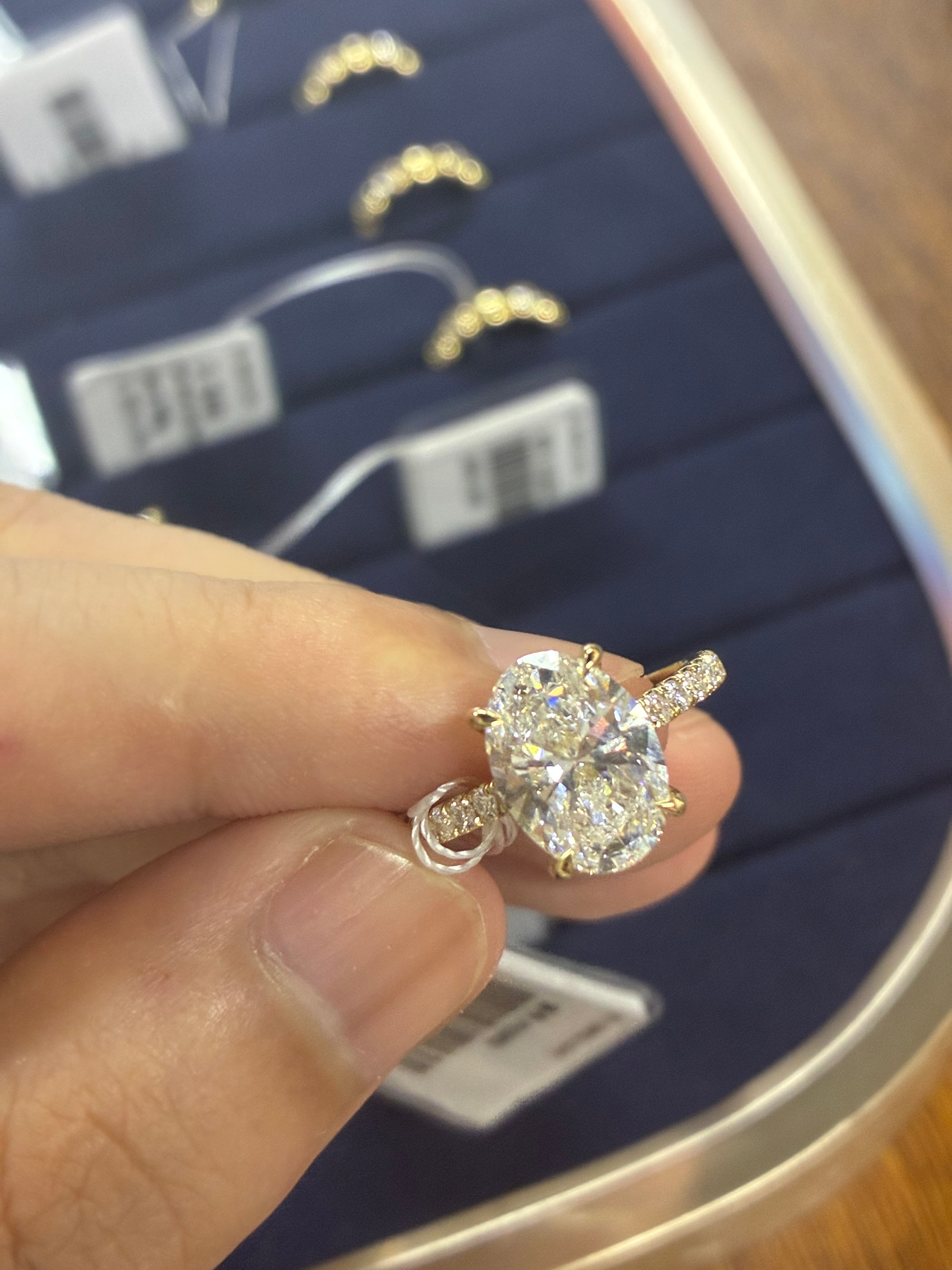 14k gold 3 carat oval hidden halo diamond ring