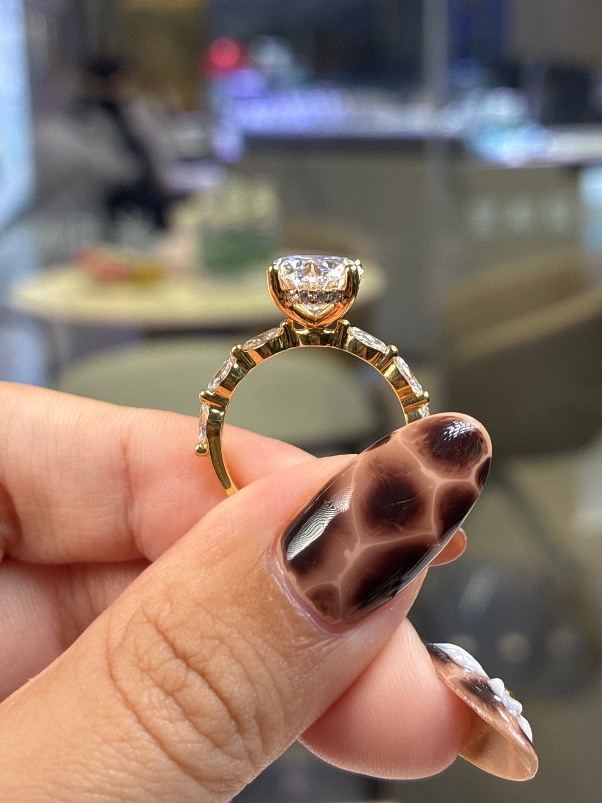 Deposit for acelime 14k yellow gold using 2.91ct pink diamond with marquise cut diamond sidestone