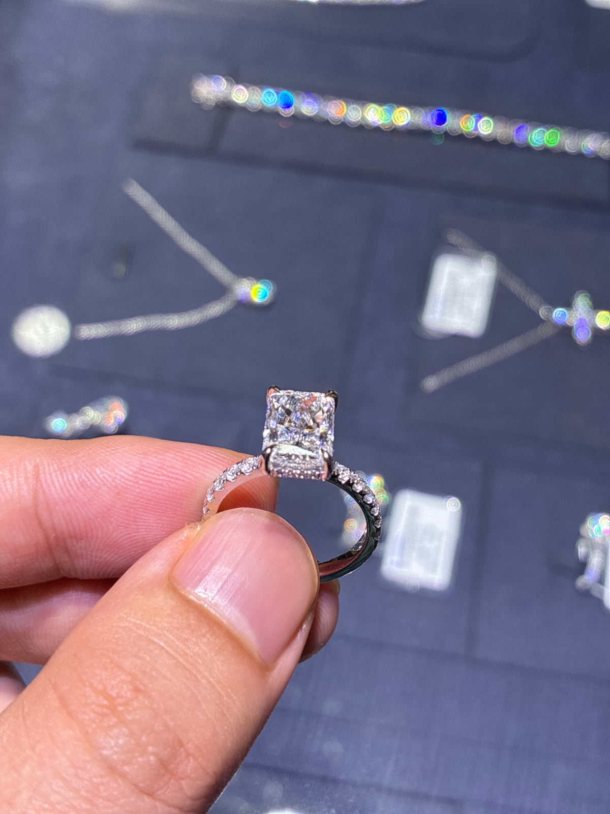 For Lillyyyy Radiant cut hidden halo with pave band main stone3.1ct E/VS1 side stone 0.516ct 14k white gold