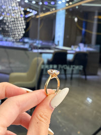 For twon 14K solid yellow gold 3.03ct oval E/VVS2 with 0.113ct hidden&bridge stones, cathedral design with flower basket ring(ready to ship)