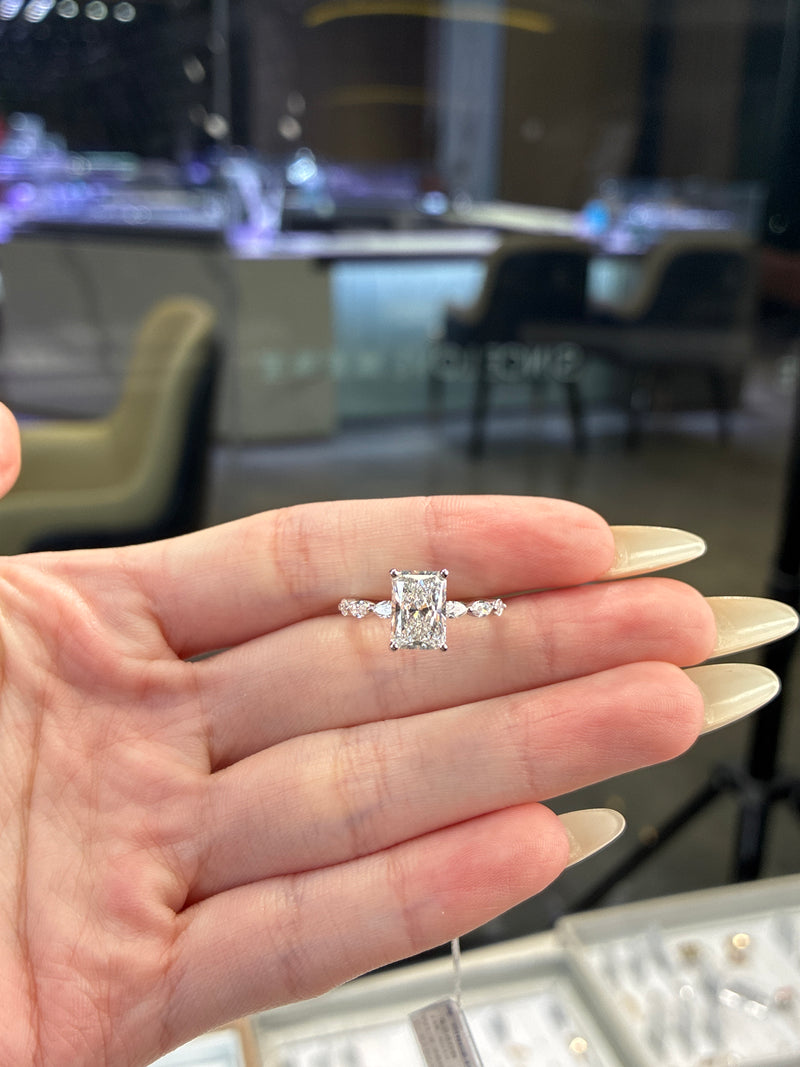 For LisaLD 14k solid white gold 2carat radiant E/VVS2 with 0.48ct marquise&hidden halo(ready to ship)