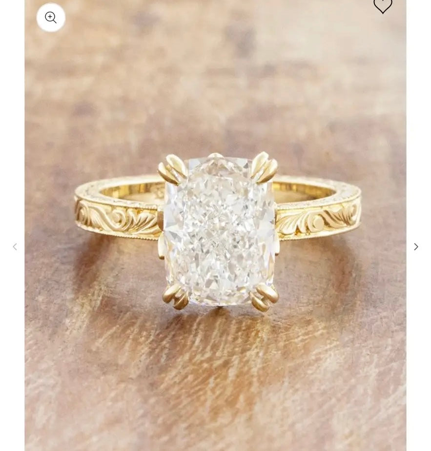 Deposit For Jesse                                     1️⃣14K solid YG vintage band solitaire setting for 5.01ct radiant, engrave 4 birthstones 2️⃣Pt950 double prong setting with hidden halo, for 5.10ct cushion3️⃣14K solid YG wedding band mixedshape stones
