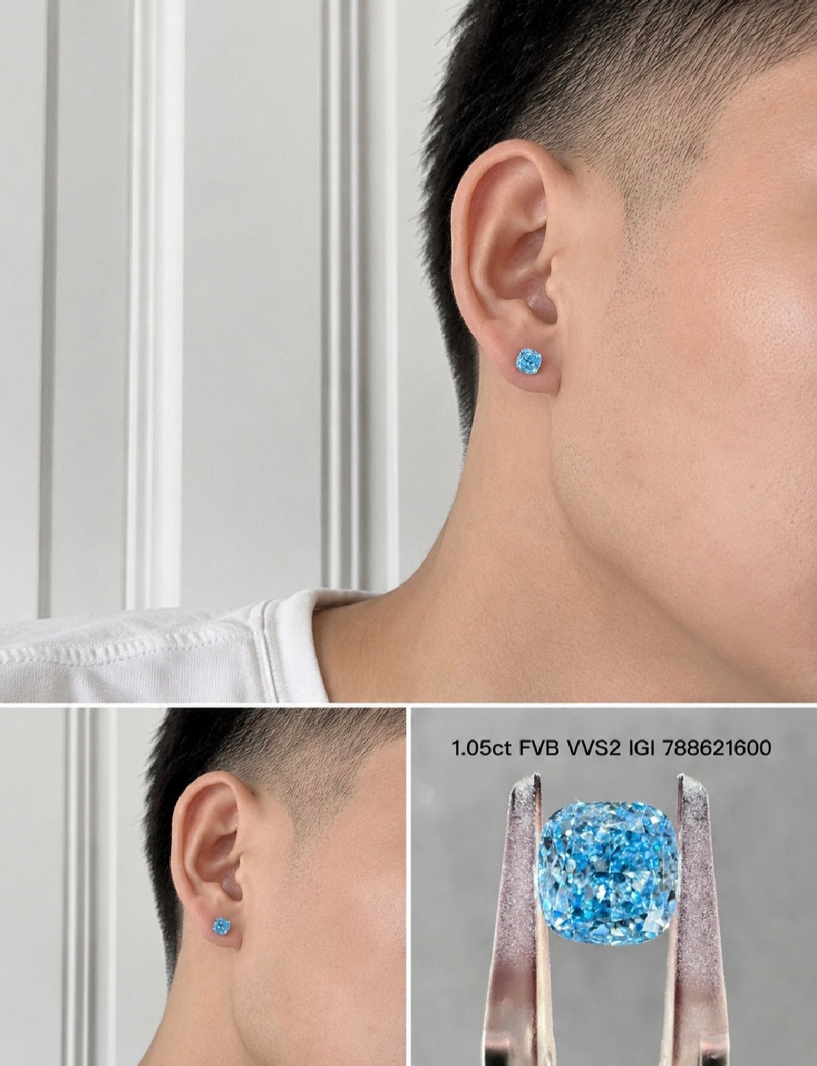 For Erika, remaining balance for 1ct Blue Cushion Diamond Earring Stud
