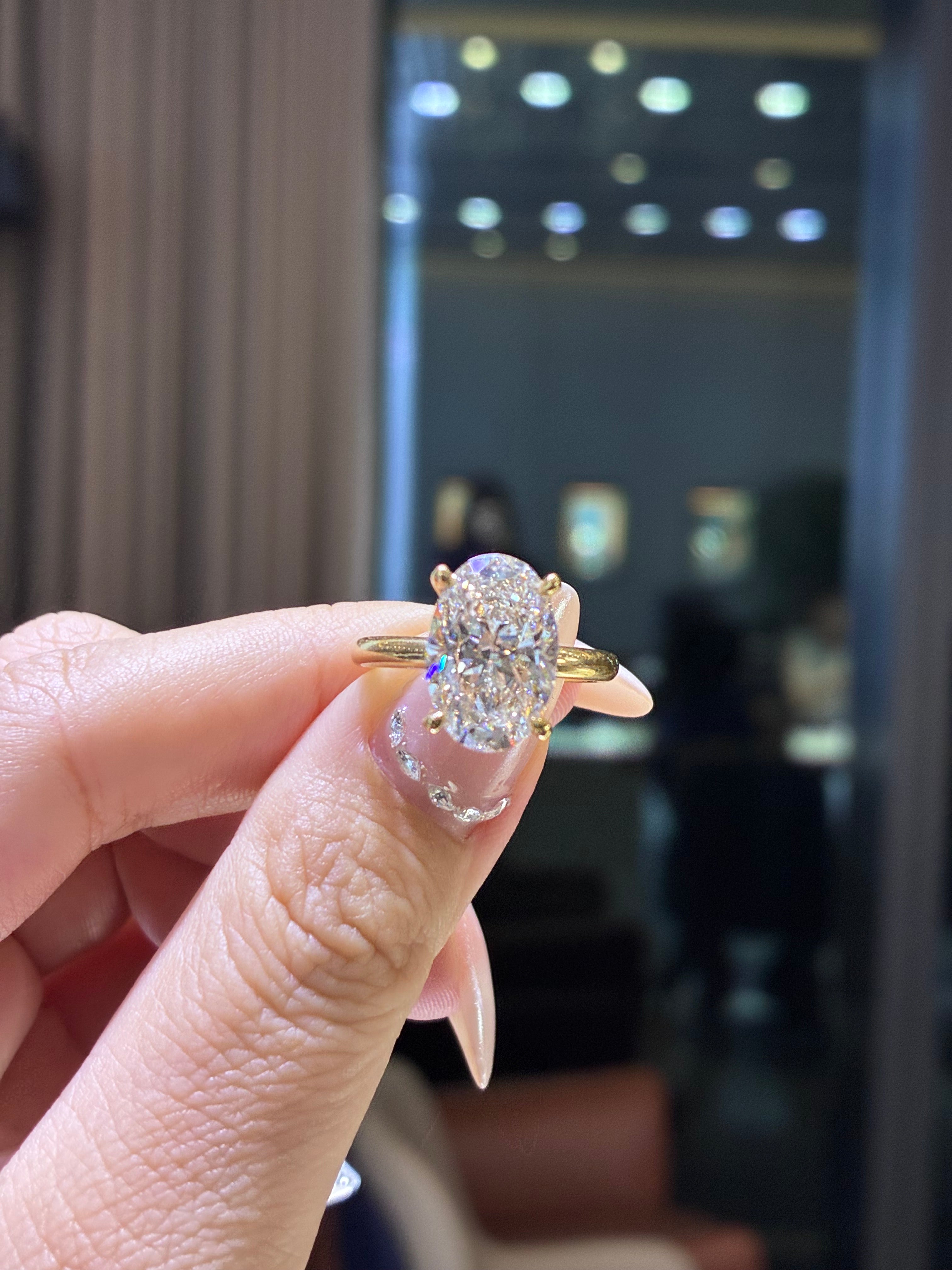 For Samantha, Deposit for 5ct+0.306ct Oval Solitaire Lab Diamond Ring, E/VVS2, 14k Solid gold