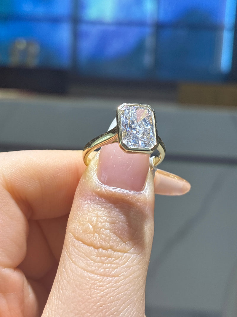 For Jess 14k yellow gold E/vs1 2.87 ct bezel radiant cut