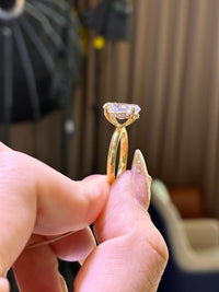 For Kat, 4ct Oval Solitaire Hiden halo with two tone settings, 14k gold, D/VVS2