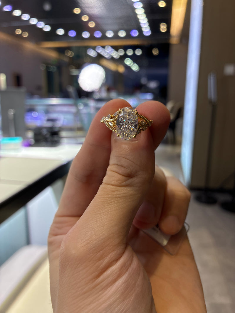 For tia_kawakami503 twisted wand solitaire ring 3.29ct oval center stone 18K solid yellow gold E/VVS2 US Size 6