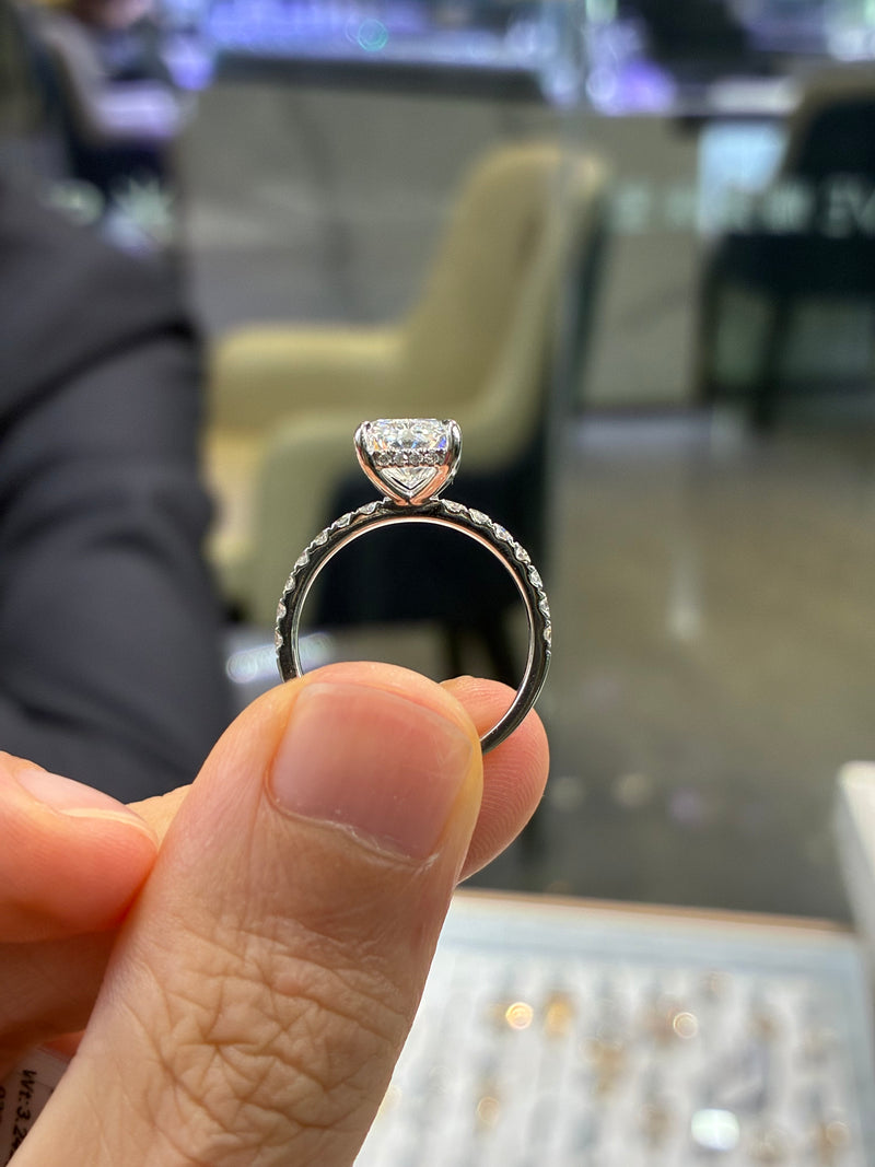 For Cyan Radiant 3.03ct in 14k white gold with 0.56ct sidestone