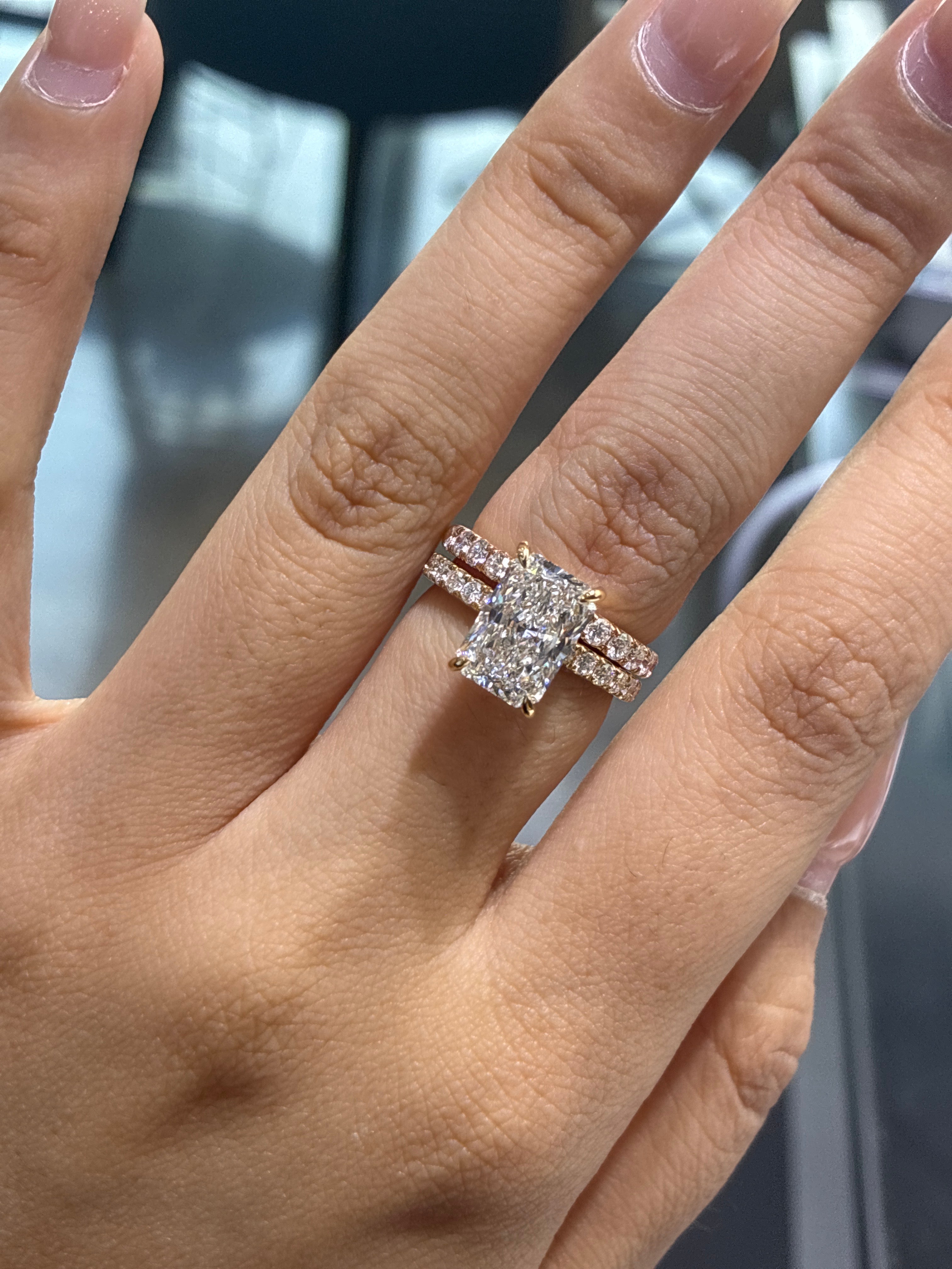 FOR ac a set (14k goldE/vs1 radiant cut 3.53ct +18k 0.536ct band)