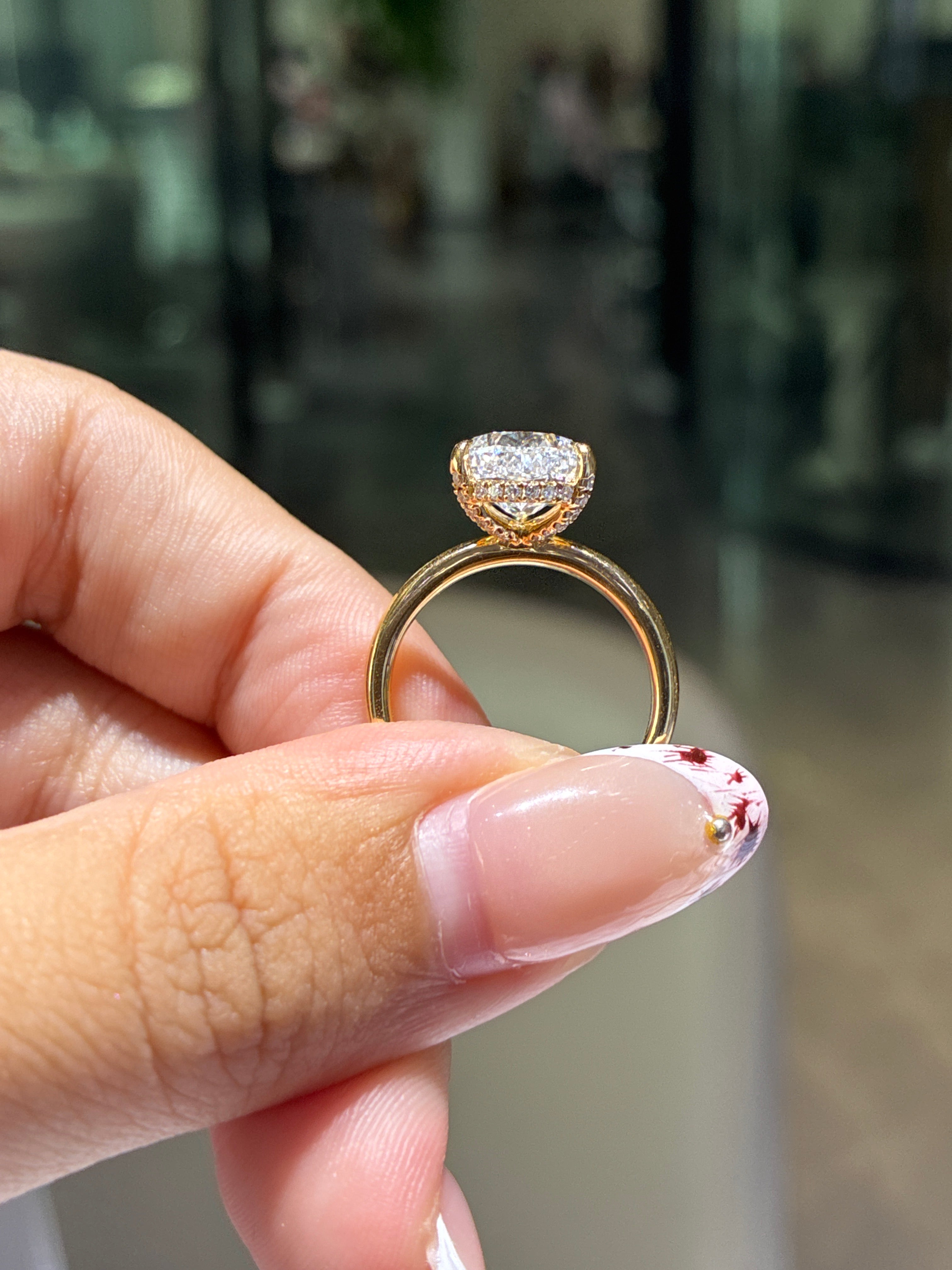 For Nadia 14k white gold with 3ct crushed ice cut with hidden halo