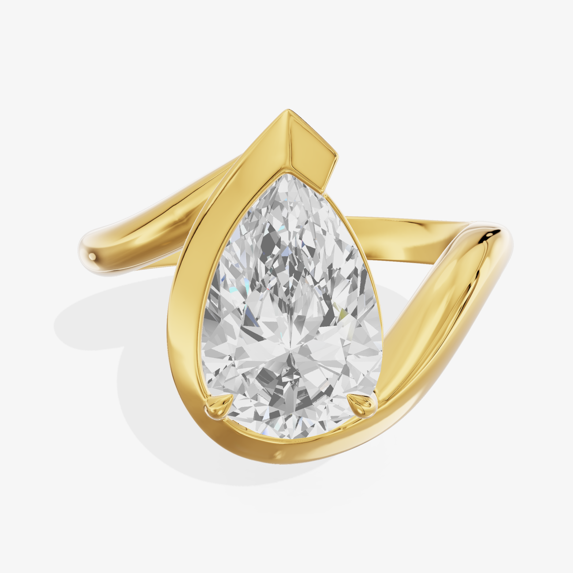 18K Yellow Gold 3.30 Carat Pear Shape Lab-Grown Diamond D VVS2 Solitaire Ring