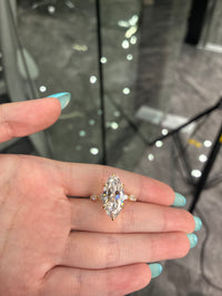 For Keileealexisxo 14K yellow gold 5.02 Moval E VS1 with 1.062ct side bubble stones ring