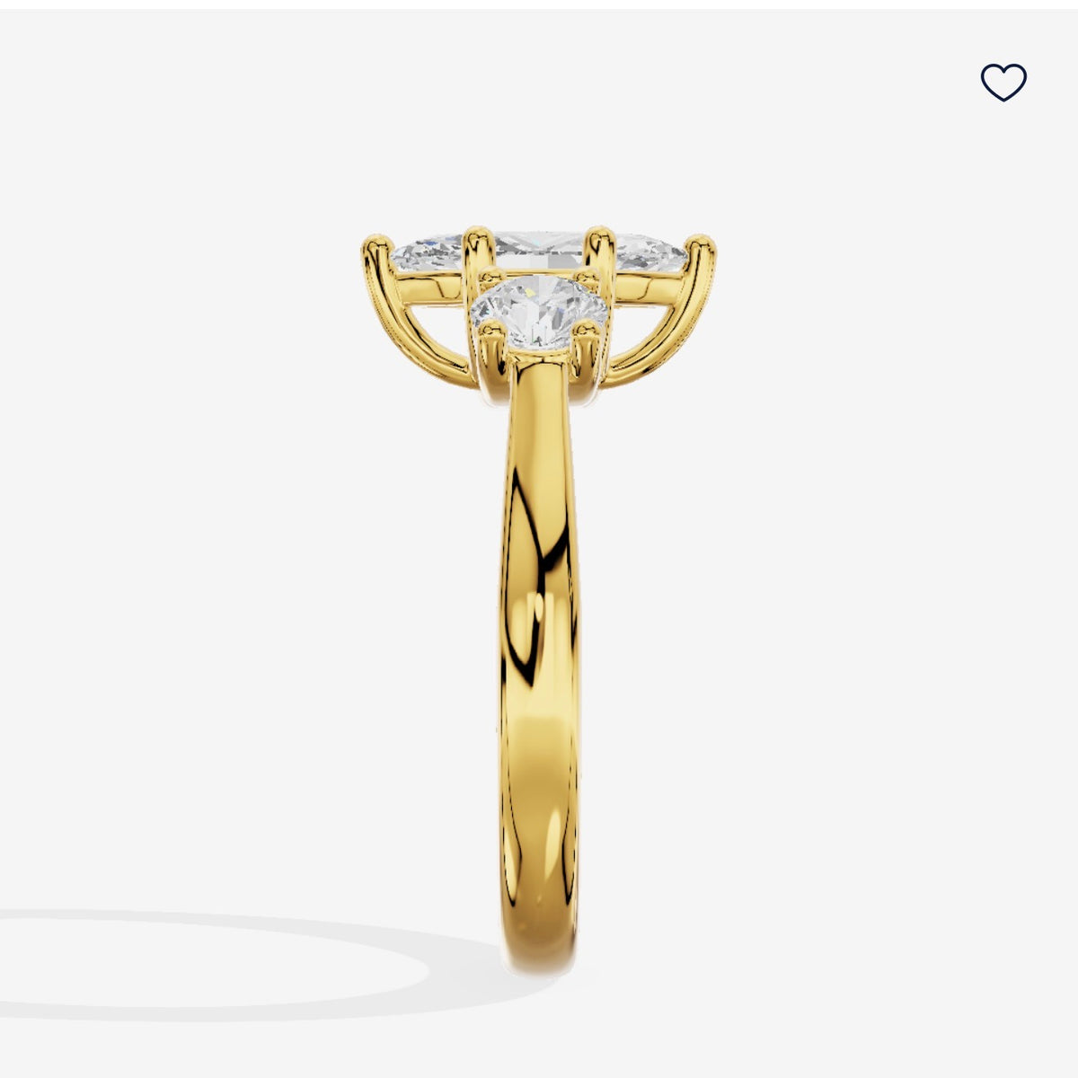For Richard Schoelles – Custom Petite Selenia Three Stone Marquise Ring Setting (SLRG-3ST0074), 14K Yellow Gold Semi-Mount Only, Custom Built for One 2ct Marquise Center Diamond & Two 0.33ct Round Side Diamonds