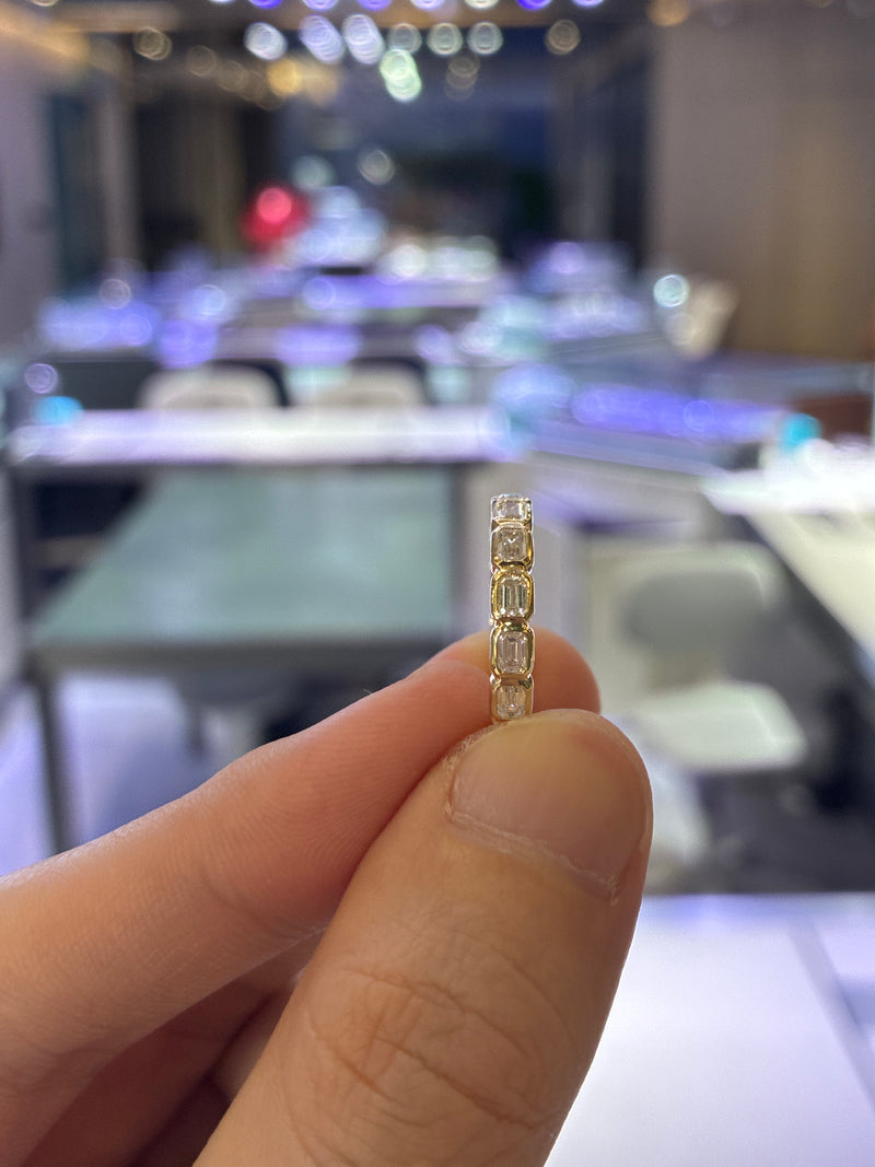 For alex Emerald Cut Bezel Setting Full Eternity Band Ring//14K Solid yellow gold//15 Emerald cut diamonds for total 1.452ct//D-E/VS-VVS//US Size 6