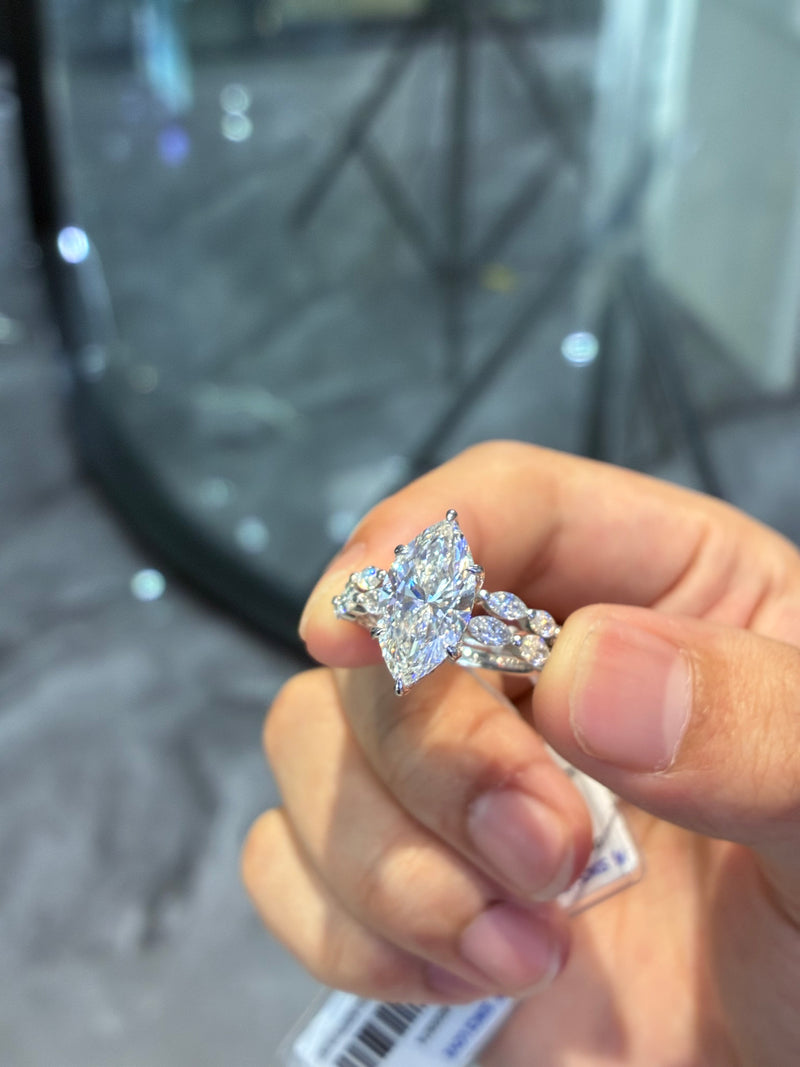 Deposit For Mimie,Custom for 14K White Gold Bridal Set, 4ct Marquise center stone with 0.9ct sidestones Engagement Ring + 0.6ct Marquise wedding band