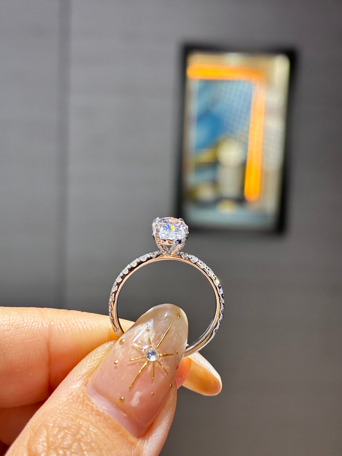 For Kelly, 1.5ct+0.443ct Oval Pave Solitaire Ring, D/VVS2, 18k gold