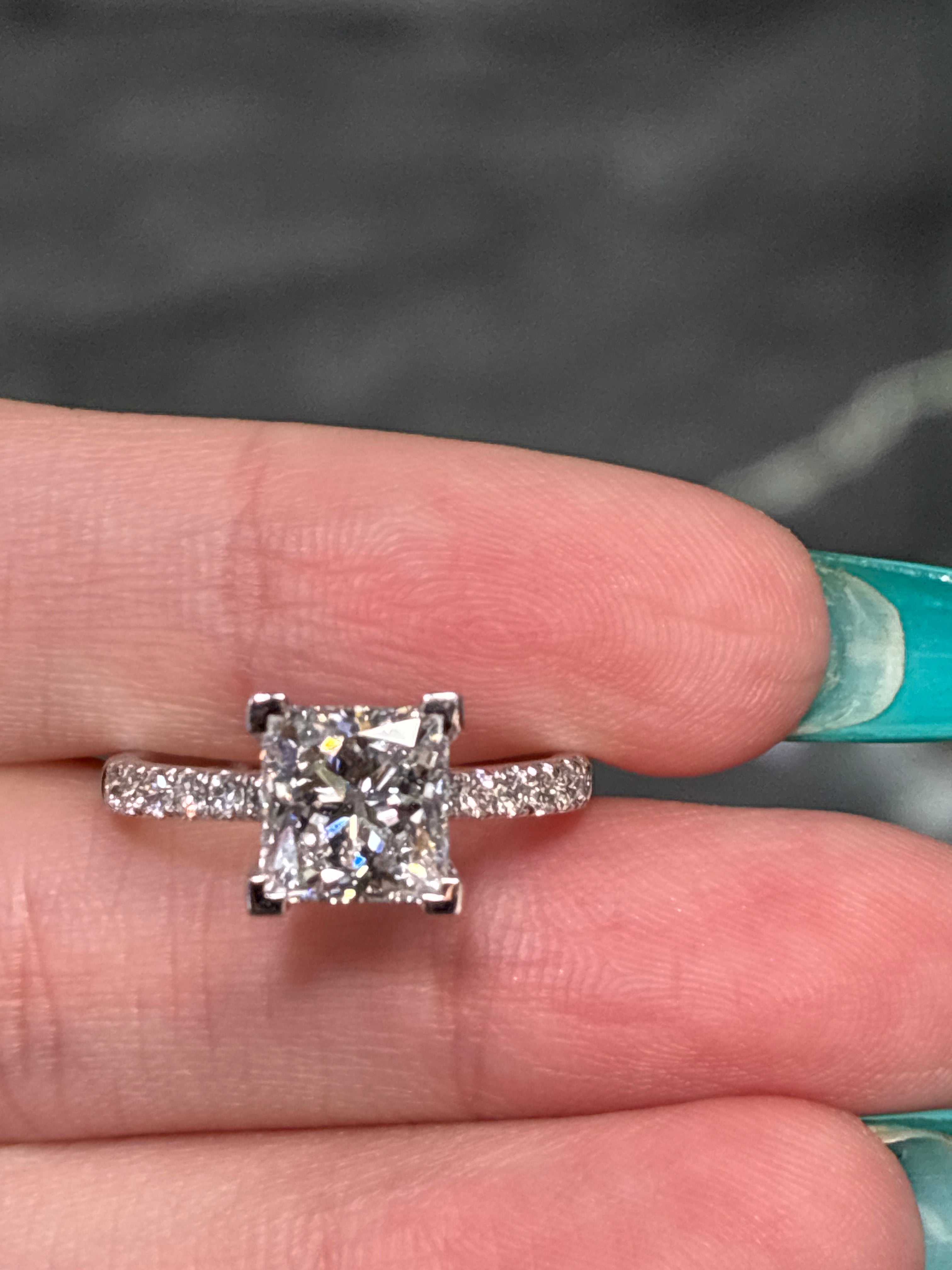 Deposit(2/2) For Hieethao platinum 950 3carat princess cut E/VVS2 with 0.386ct sidestone, prong like third pic(customization)