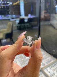 For Rosebush, 14K solid white gold Bridal set, 3.05ct radiant mainstone, D/VVS2 with 0.473ct sidestones engagement ring + 0.6ct Marquise&round diamond wedding band