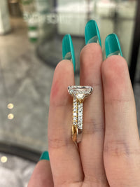 Deposit For Paula 14k solid white gold 3carat radiant E/VVS2 with 0.501ct sidestones, with 14K solid yellow gold open band 0.457ct pear&0.328ct