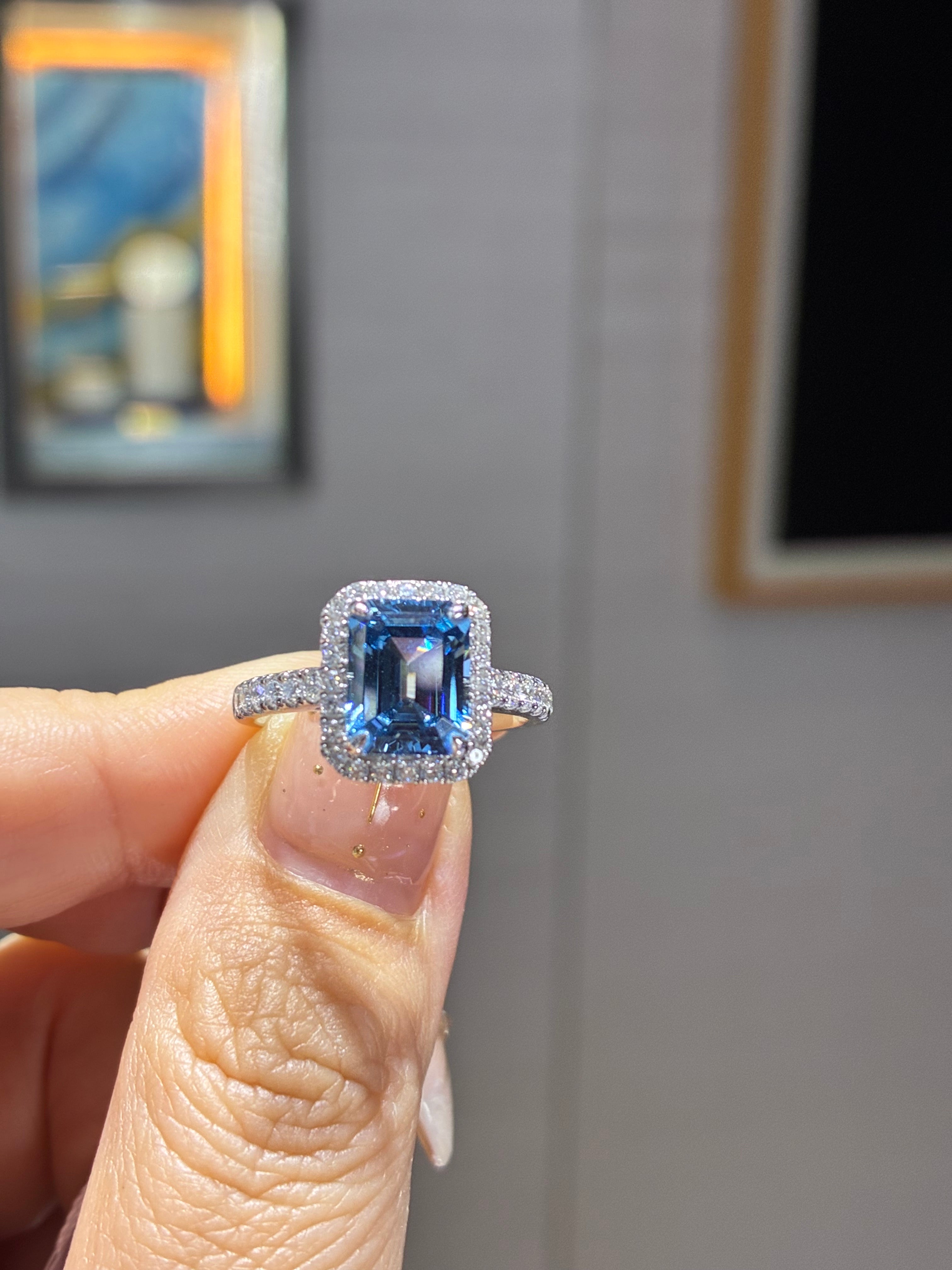For Lola, 3ct+0.548ct Aquamarine lab Gem Ring in 18k gold