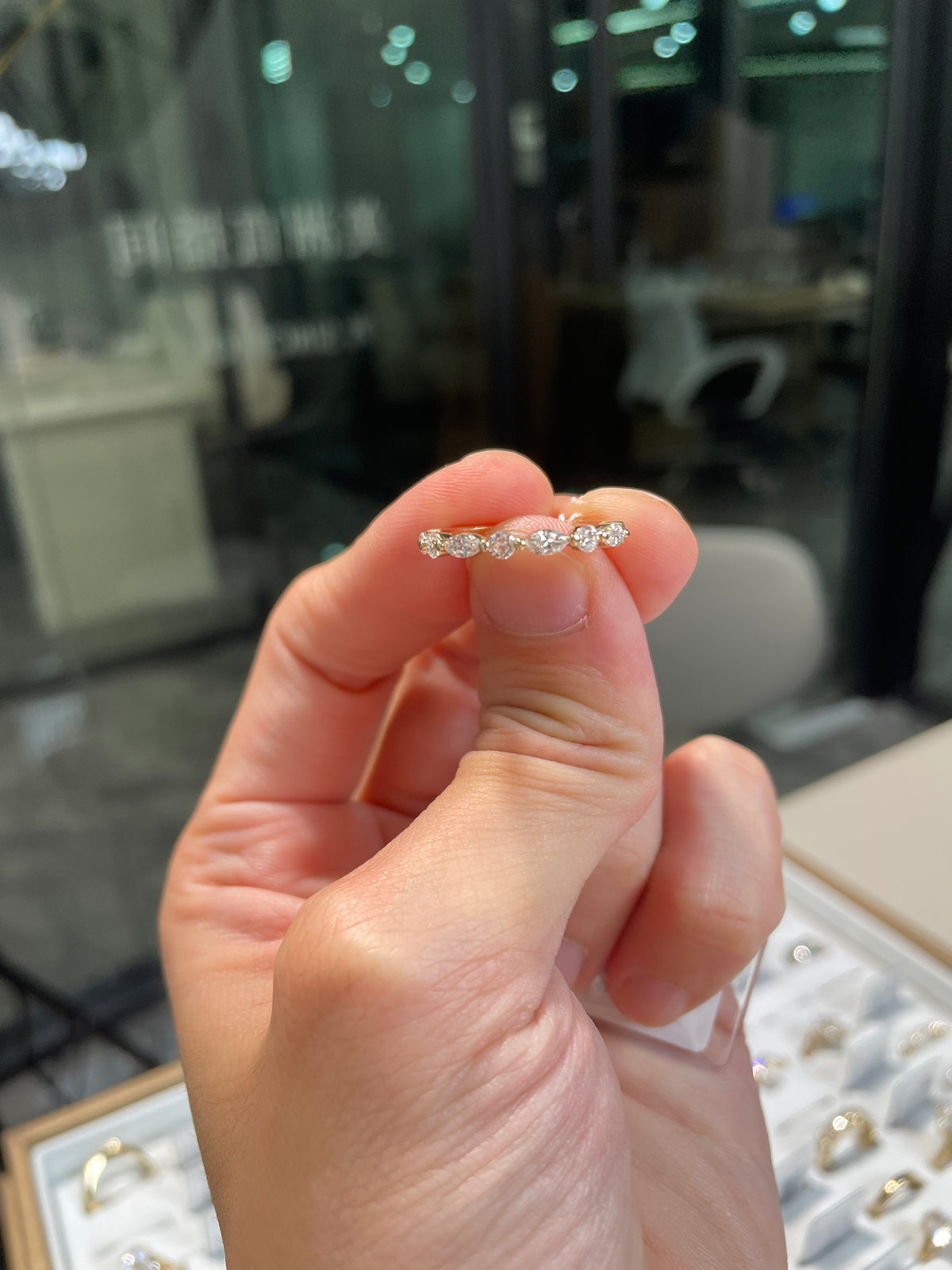 For Nadia 14k solid yellow gold 4carat Marquise with hidden halo, plain band + 14K solid yellow gold marquise shape band ring size US 4.5 customize