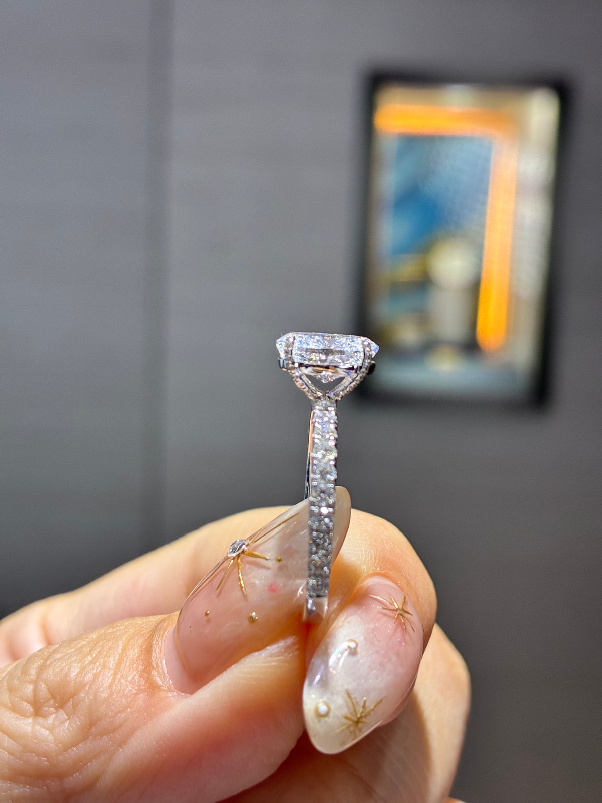For Kelly, 1.5ct+0.443ct Oval Pave Solitaire Ring, D/VVS2, 18k gold