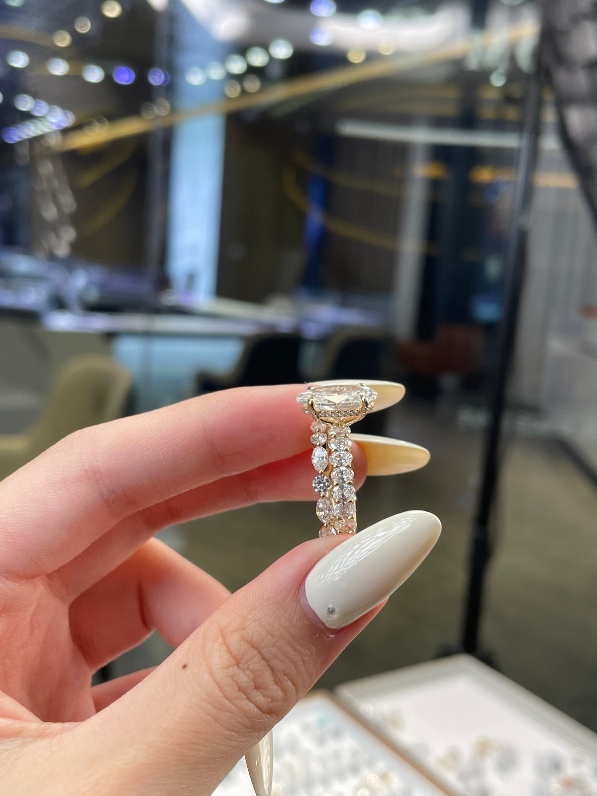 Remaining balance for Grlbluu 14K solid gold 3.06 carat E/VVS2, with 2.028ct sidestones with 14k bubble wedding band