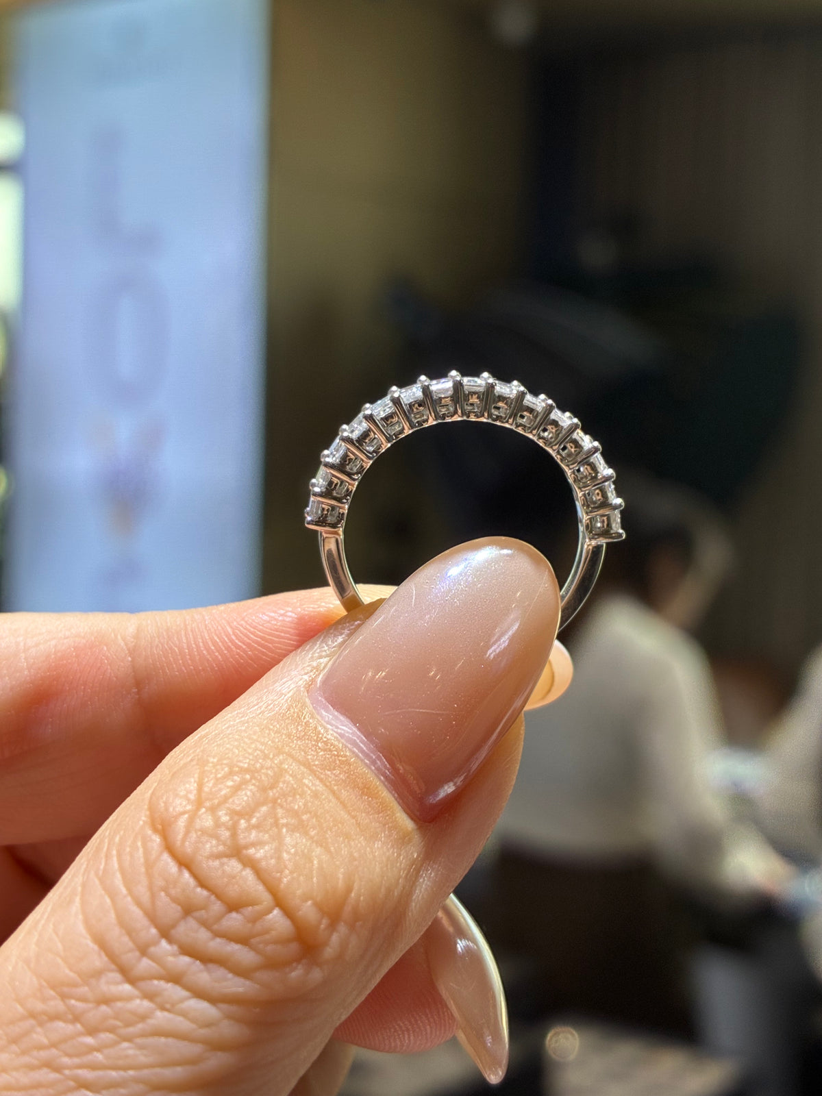 For Dania, Baguette Half Eternity Band in 18K White Gold