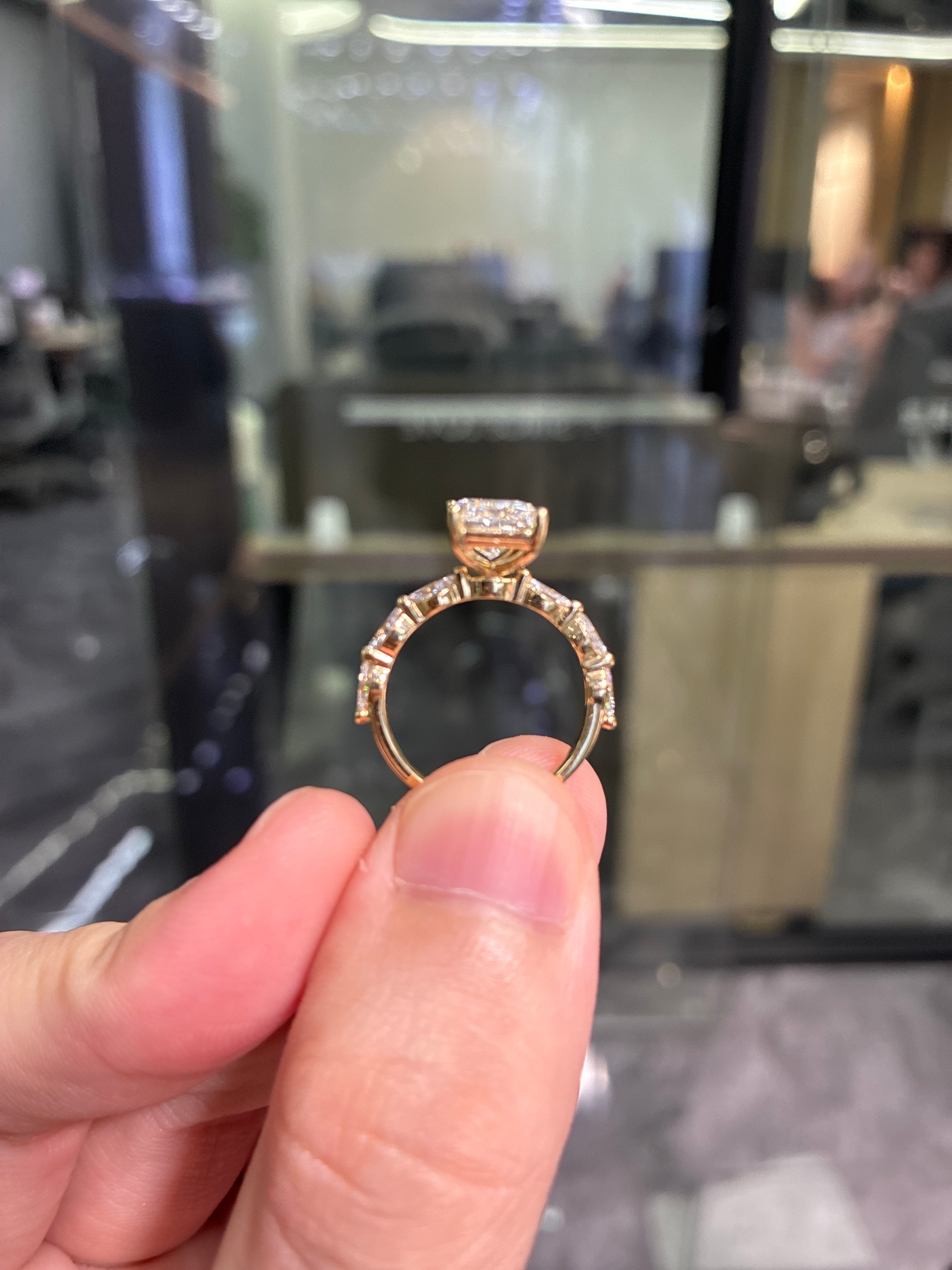 For Lulu Marquise Shape Bubble Band High Setting Solitaire Ring 14K solid yellow gold E/VVS2 6 side stones for total 0.514ct US Size 6.5