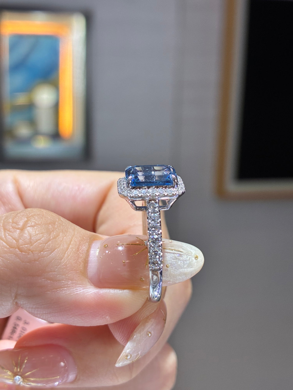 For Lola, 3ct+0.548ct Aquamarine lab Gem Ring in 18k gold