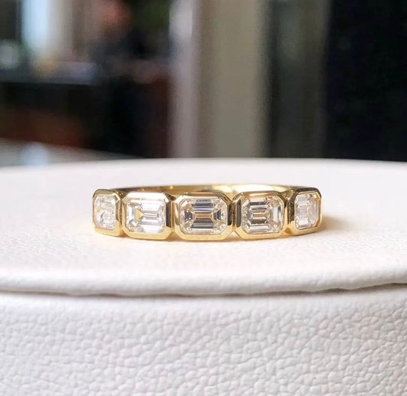 Deposit for noorelqadicampbell, eastwest bezel 5 stone emerald half eternity band Total 1.5 carats, each stone 0.3ct,  14k yellow gold