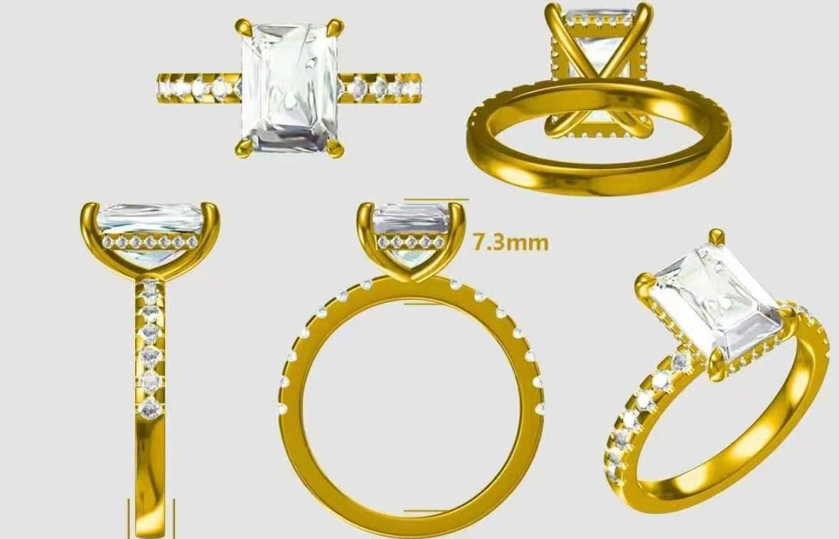 For Joana, 3.0ct Radiant (E/VVS2) Cathedral Setting with pavé band and hidden halo, set in 14K White gold