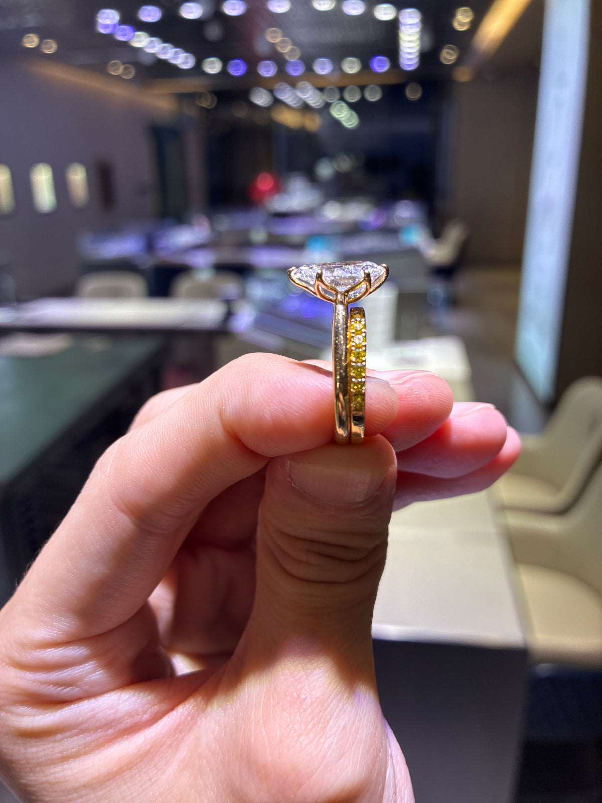 Balance For Akosua 14k solid yellow gold 3ct pear D/VVS2 with Pavé band & 14K solid yellow gold Half Pavé eternity wedding band 16 plain diamonds for total 0.389ct (Full band&Half Pavé)
