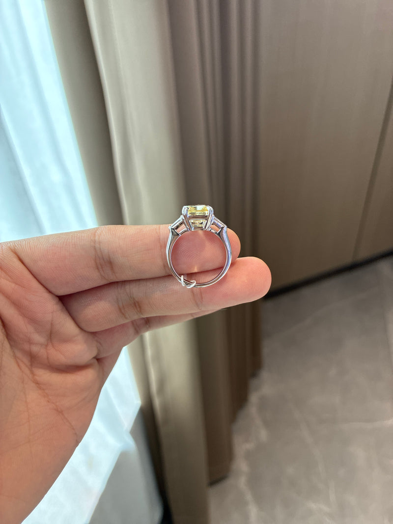 For ET 14k white gold ring with 5ct yellow radiant diamond And 0.5ct side stone