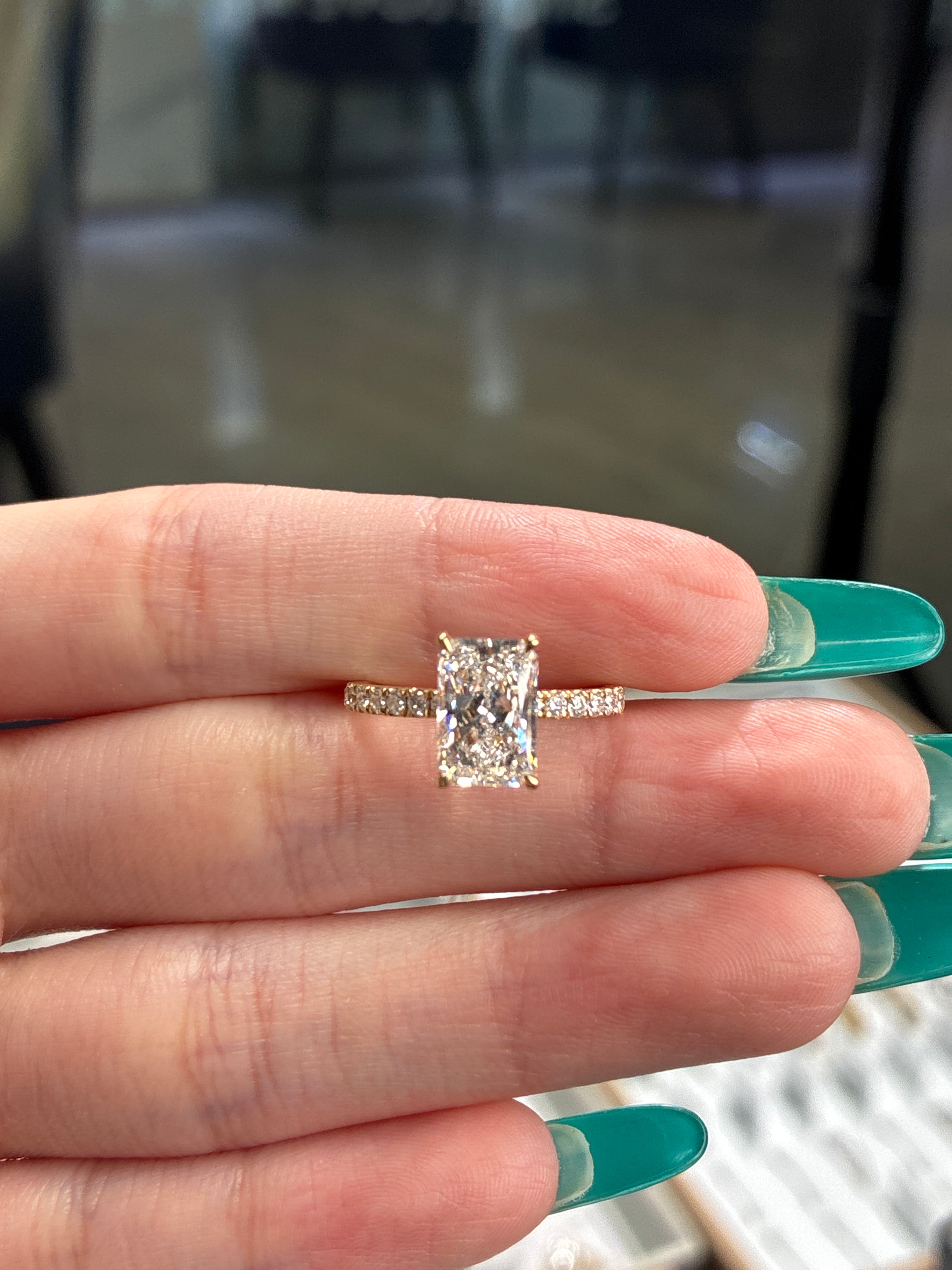 For Courtney 14K solid yellow gold 2.01ct E/VS1 with 0.325ct pave band(Ready to ship)