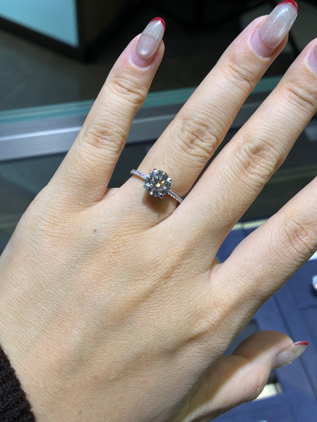 For Mia 2.03ct+0.317ct Round Solitaire Lab Diamond Ring,E/VS1