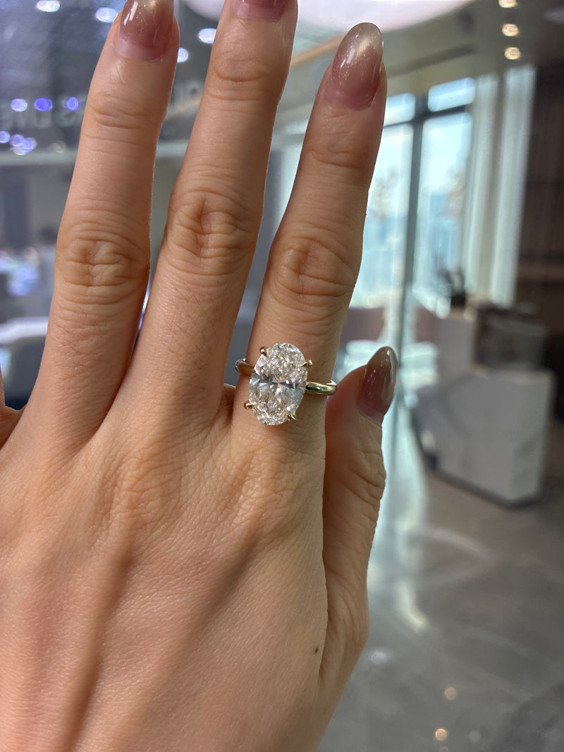 Deposit For Stephanie, 4ct oval ring with 2.5mm cigar band, cathedral setting, 14k solid gold, E/VVS2
