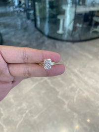 For Laney 14k yellow gold ring with 4ct elongated cushion diamond