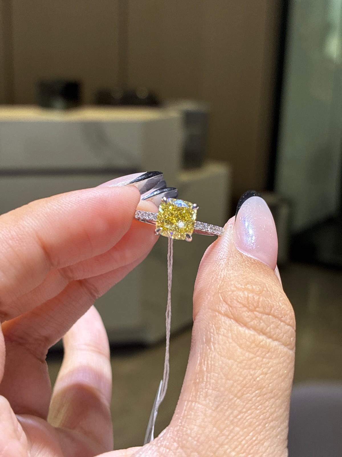 For Nikki ready to ship yellow diamond cushion 2ct 18k gold & customize 1.6ct yellow diamond band in 14k