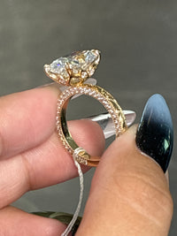 Deposit for taliajohnson 14k yellow with 3ct E/vs1 elongated cushion with side stones and tulip basket
